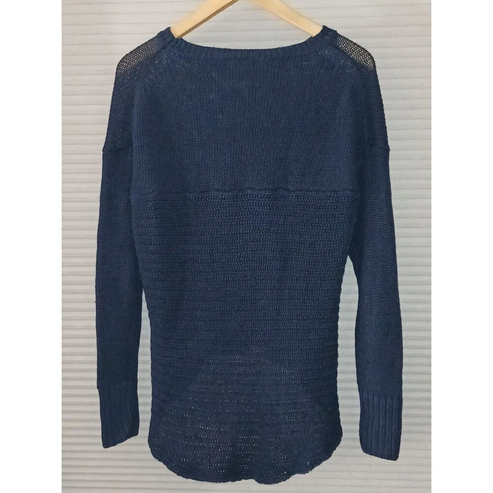 J Crew Womens Navy Sheer Lightweight Sweater M Open Knit High-Low Coastal Beach